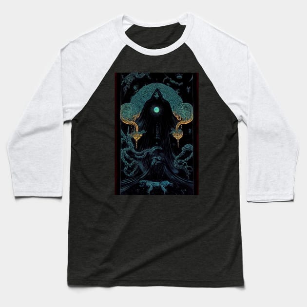 Eldritch Priest Tarot Baseball T-Shirt by BarrySullivan